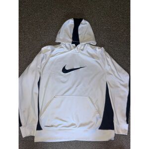 Nike Therma Fit Hoodie Mens L White Black Big Swoosh Pullover